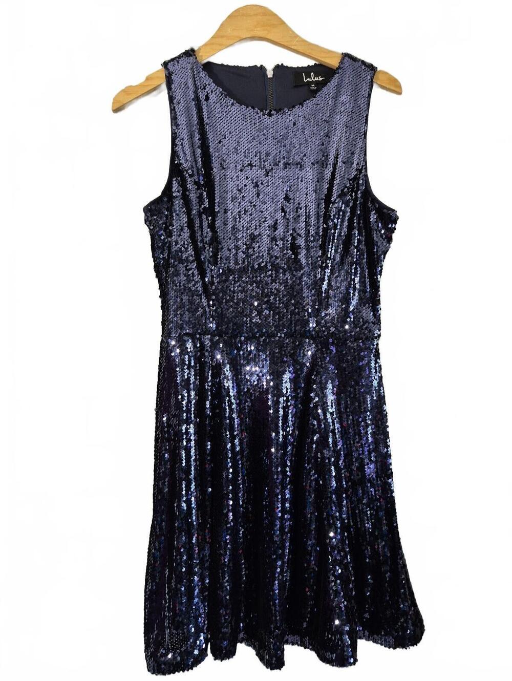 Lulus Navy Blue Sequin Sleeveless Fit & Flare Party Dress Size Medium – Stunning